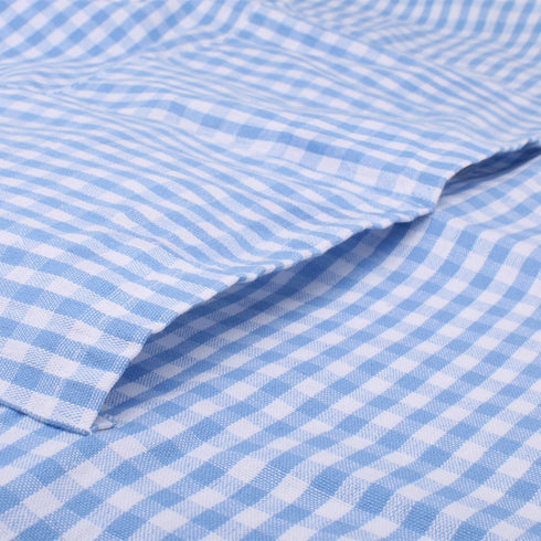 Vintage Gingham Chef Bib Canvas Kitchen Aprons, Large Size, 100% Pure Cotton, Adjustable Neck Strap, Pockets (Blue)