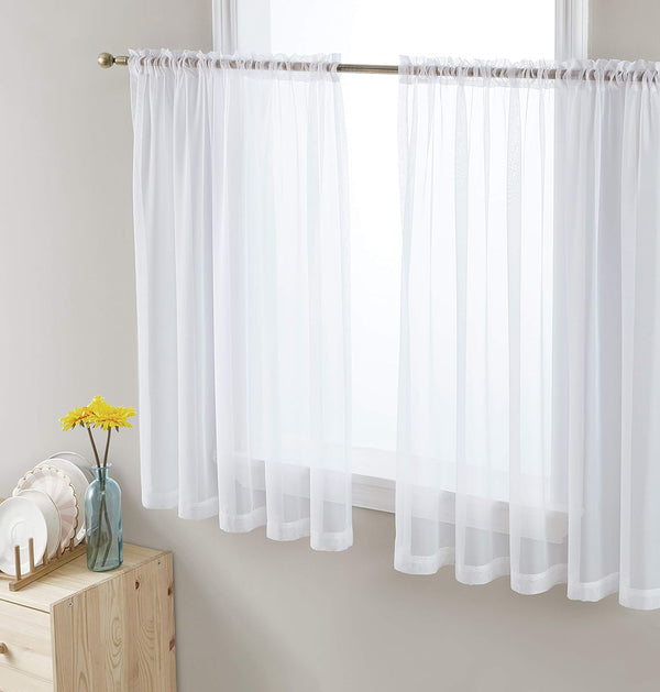 HLC.ME White Sheer Voile Window Curtain Panels, Set of 2, 54 x 45 inches for Small Windows