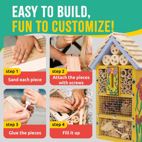 SparkJump Premium Bug Hotel Kit for Kids Easy Wood Craft Kits for Children, Lady Bug House for Garden with Tools