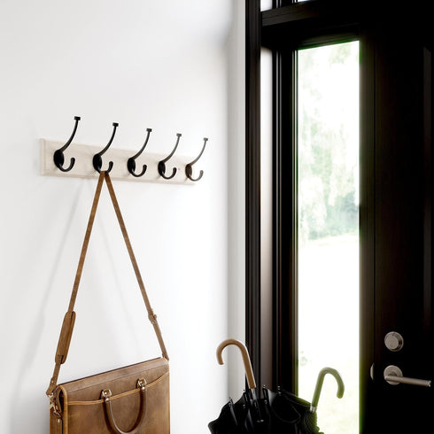 Franklin Brass Pilltop Coat Rack - 27" Wall Mount White Hat Rack with 5 Hooks for Clothes, Towels, Entry Organization
