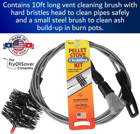 3 inch 10 B67C Pellet Stove & Dryer Vent Cleaner Kit Head and ft Long Steel Flexible Brush for Fireplace Chimney, Ash