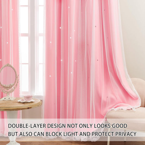 2 72 Inches Grommet W52 L72 XiDi Pink Curtains for Kids Girls Bedroom Panels Blackout Double Layer Curtains with Sheer