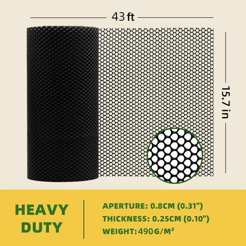 HWIUS 15.7INx43FT UV Resistant Black Plastic Mesh Fencing Roll for Chicken Dogs Rabbit Snake Poultry Barrier Gardening