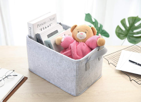 Collapsible Storage Basket with Carry Handles Felt Fabric Storage Bin Durable Organizer for Gift Toys Shoes Clothes Towels Nursery Home Laundry Office Decorative Organizing Box(Light Grey)