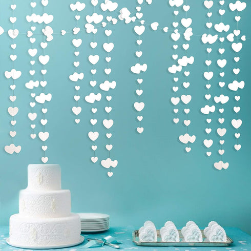 52Ft Valentines Day Party Decorations - White Heart Garland and Love Heart Hanging Paper Streamer Banner