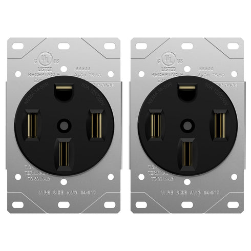 ENERLITES 50 Amp Range Receptacle Outlet, NEMA 14-50R, 3-Pole, 4 Wire, 250V, 66500-BK, 2 Pack, Black