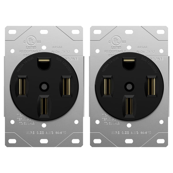 ENERLITES 50 Amp Range Receptacle Outlet, NEMA 14-50R, 3-Pole, 4 Wire, 250V, 66500-BK, 2 Pack, Black