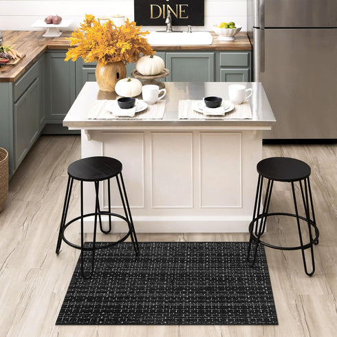 Boho Bathroom Rugs, 2' x 3' Hand Woven Cotton Entryway Rug | Reversible Washable Farmhouse Black Rug for Entrance