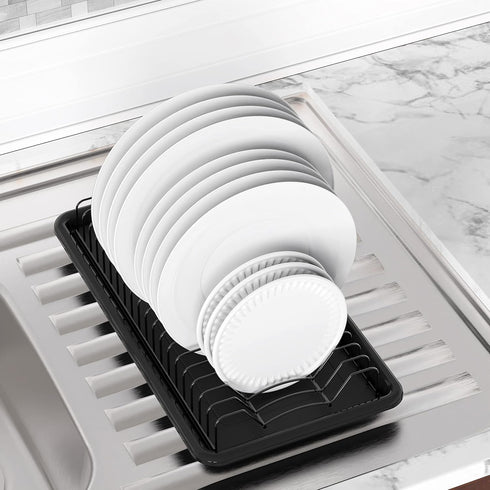 Simple Houseware Black Plate Drying Rack with Drainboard