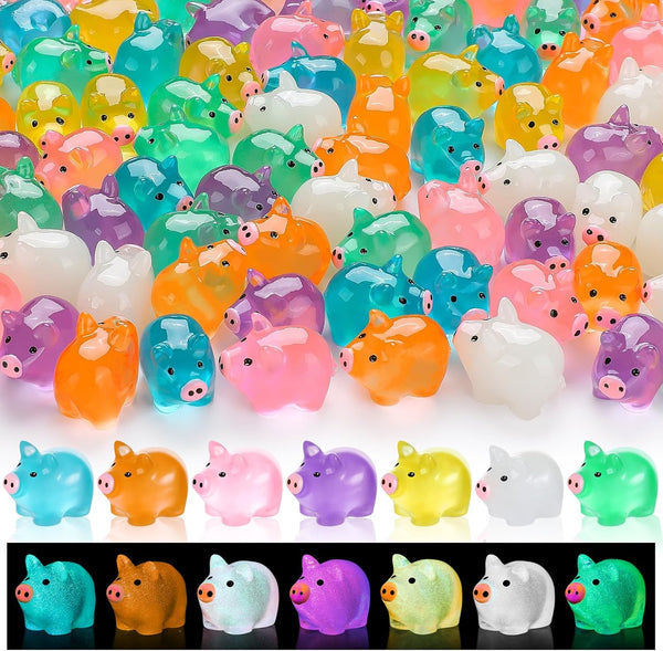 SYWHXY 152PCS Luminous Mini Resin Pigs Miniature Pigs Animals Figurines Glow in The