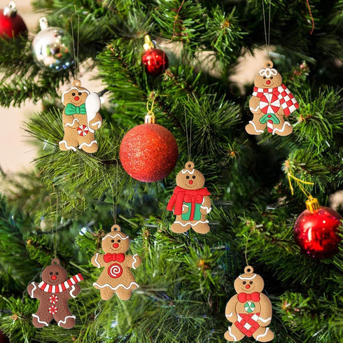 12pcs Gingerbread Man Ornaments for Christmas Tree - Assorted Hanging Decorations, 3 Inch Tall
