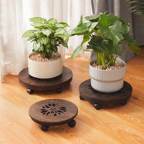 GZQWDC 13" Wood Plant Stand Indoor,Plant Caddy with Lockable Wheels,Pot Stand,Rolling Plant Stand with CastersPlant