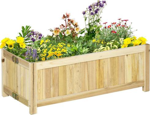 Outsunny Foldable Raised Garden Bed, Wooden Planter Box, Herb Garden Planter with