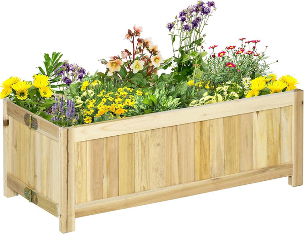 Outsunny Foldable Raised Garden Bed, Wooden Planter Box, Herb Garden Planter with