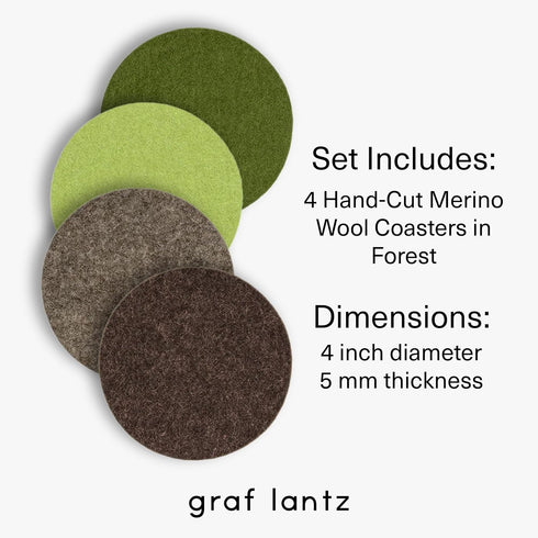 Set 4 (4" 30% Graf Lantz - Bierfilzl Merino Wool Round Coasters of - Forest Circles) - Absorbs of Weight - German Wool