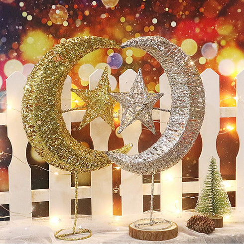 Uonlytech Glitter Moon and Star Ornament | Christmas Table Decoration | Wedding Birthday Holiday Party Supply | 20cm