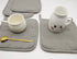 Set of 3 Cotton Oven Mitts and Pot Holders, Grey Stripes, Quilted Heat Resistant Kitchen Gloves