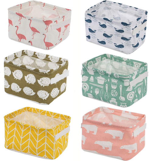 Foldable Storage Basket - Set of 6 Small Collapsible Canvas Organizers with Handle for Home Decor and Toys