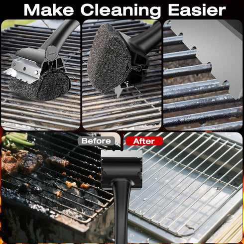 Grill Brush for Outdoor BBQ - Replaceable Bristle Free Heading and Reinforced Scraper - Safe BBQ Brushes