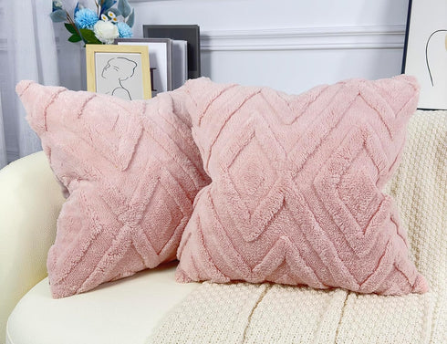 Set of 2 Faux Fur Extra Large Pink Throw Pillow Covers 28x28,Soft