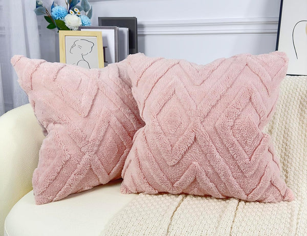 Set of 2 Faux Fur Extra Large Pink Throw Pillow Covers 26x26,Soft