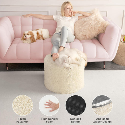 20 15, Hansleep Round Stuffed Pouf Ottoman x Foam Filled Faux Fur Ottoman Foot Rest for Chair with Washable Cover, Foot