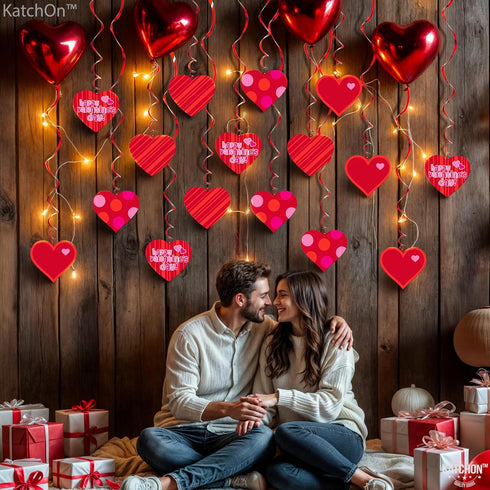 KatchOn Red Hearts Valentines Hanging Decorations - Pack of 30, No DIY, Indoor Hanging Hearts Decor