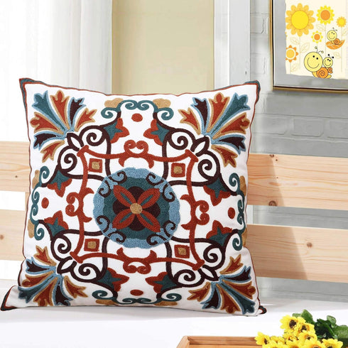 Decorative Couch Pillow Covers Set of 2, 18x18 inches, Embroidered Pattern Square Throw Pillows for Sofa Bed Chair