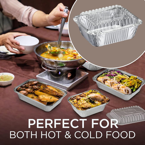 Fit Meal Prep 50 Pack Small Aluminum Foil Pans with Clear Lids, 1 lb 5 x 4” Disposable Baking Pans