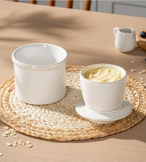 Butter Crock with Lid,Ceramic Butter Crock for Spreadable Soft Butter,Vintage Chain-Rim Design,Home and Kitchen