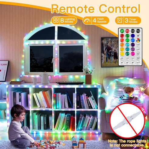 33FT 100 18 Ollny USB Rope Lights Indoor Color Changing, LED String Lights with Remote, Colors Christmas Light