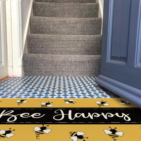 Welcome Mat Front Door Yellow Bee Decor, Indoor Outdoor Entryway Doormat, Summer Kitchen Bath Mat, 30 x 16 Inch