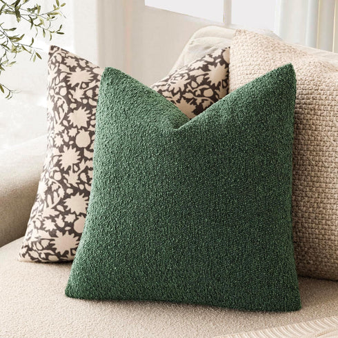 Set 2, Cozy 24x24 Inch Foindtower of Decorative Textured Boucle Throw Pillow Covers Accent Solid Pillow Cases Neutral