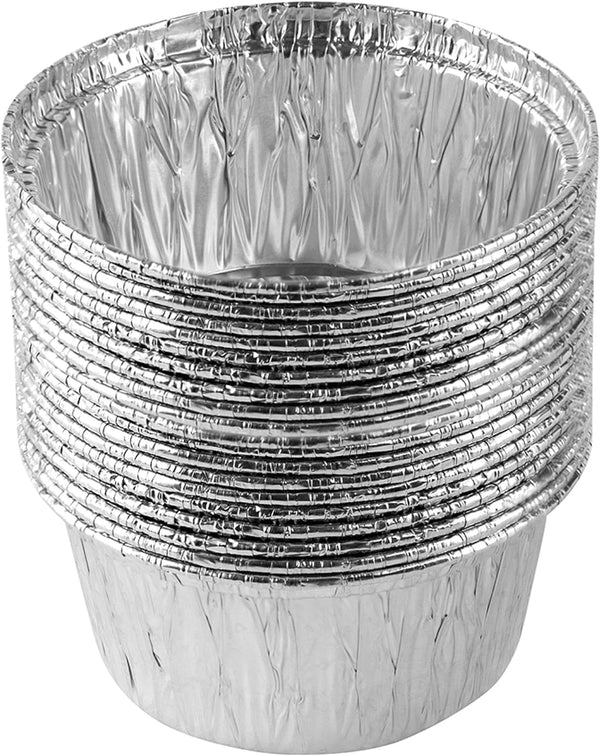 PLASTICPRO 3.5'' Round Ramekins, Disposable Aluminum Muffin Cups, Freezer & Oven Safe Pack of 20.