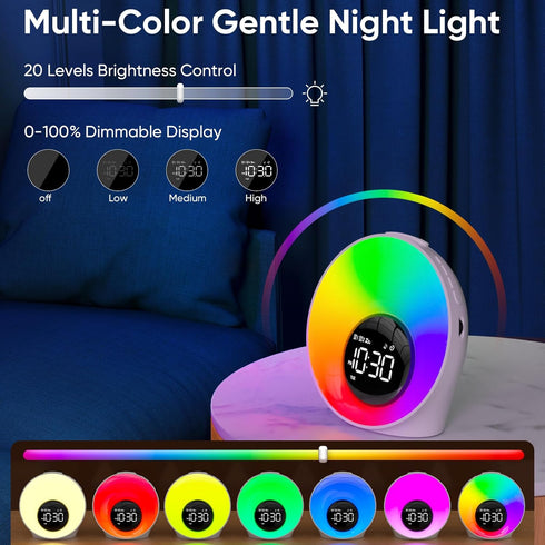 30 14 Dimmable AFEXOA Wake Up Light Sunrise Alarm Clock - Sunrise Simulation & White Noise Machine with Soothing