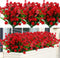 GREENRAIN 6 Bundles Red Artificial Lotus Flowers, UV Resistant Faux Plastic Plants for Garden Décor