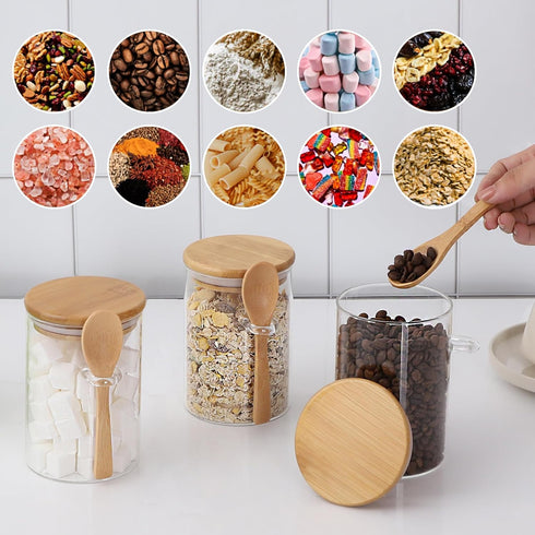 17 oz Countertop, (4 Pack) TIPGO Sugar Jar Bath Salt Container Glass Jar with Bamboo Lid and Spoon, Sugar Cube Holder