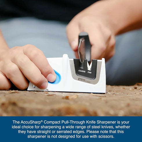 AccuSharp Compact Pull-Through Knife Sharpener, 2-Stage for Kitchen and Hunting Knives, White/Blue