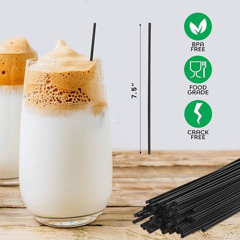 Crystalware Plastic Stir Straw, Sip Stirrer | For Coffee and Cocktail, 7 1/2 Inches 1000/Box, Black