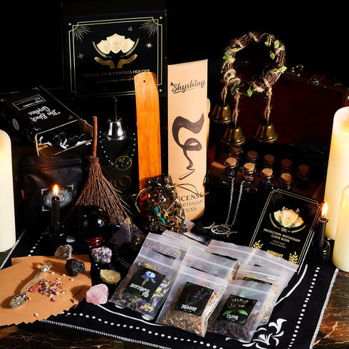 SHYSHINY 130Pack Wiccan Supplies and Tools for Protection, Witchcraft Supplies Witchy Gift for Beginners, Dried Herbs