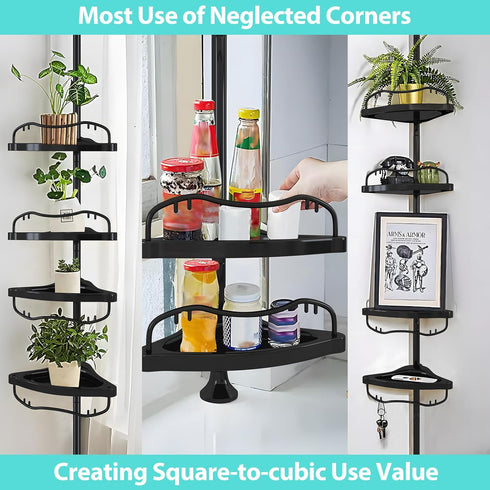 39-125 Inch 4 Corner Shower Caddy, Adjustable Height With ABS Shelves, Drill Free Organizer, Layer Rustproof Metal