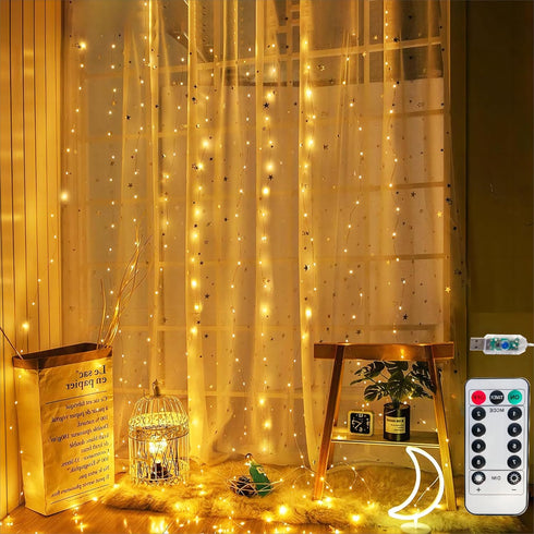 300Led 10x10ft Honche Fairy Curtain String Lights with Remote Window Lights for Bedroom Wedding Party Festive Season
