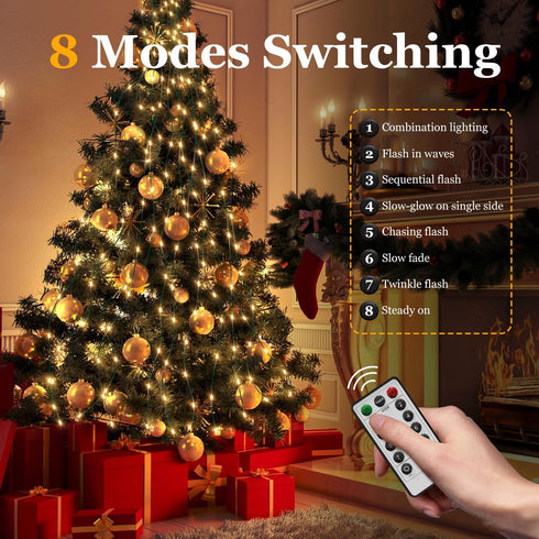 6.6FT 400 5-7FT Dimmable 8 btfarm Christmas Tree Lights with Remote, LED USB Plug in Fairy Xmas Light for Tree,Timer