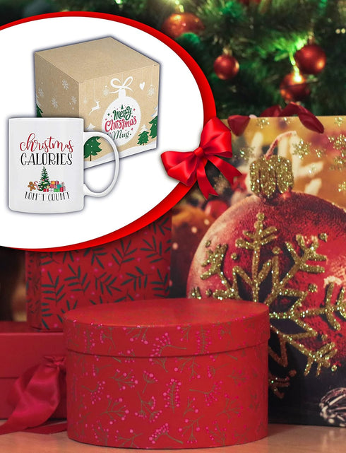 BLUE RIBBON Christmas Coffee Mug, "Christmas Calories Don't Count", 11 Oz in Decorative Box