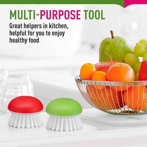 2Pcs Set Vegetable Brush Scrubber for Food Fruit and Veggie Brush Silicone Top and Ultra-Strong Bristles Potato