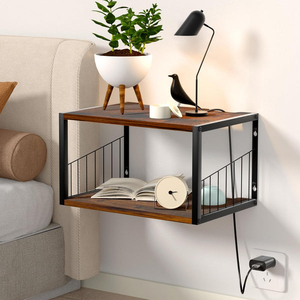 Alytree Floating Nightstand, Wood Floating Bedside Table with Cable Hole, Wall Mounted Nightstand