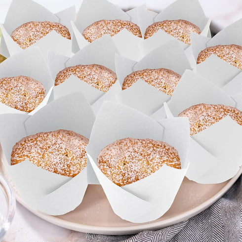 Jutom 200 Pack Tulip Cupcake Liners, Greaseproof Muffin Liners for Weddings and Parties, White