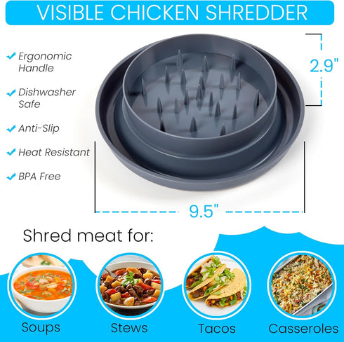 Large Chicken Shredder Tool, Twist Meat Shredder with Transparent Lid, Anti-Slip Strip, Ergonomic Handle, BPA Free