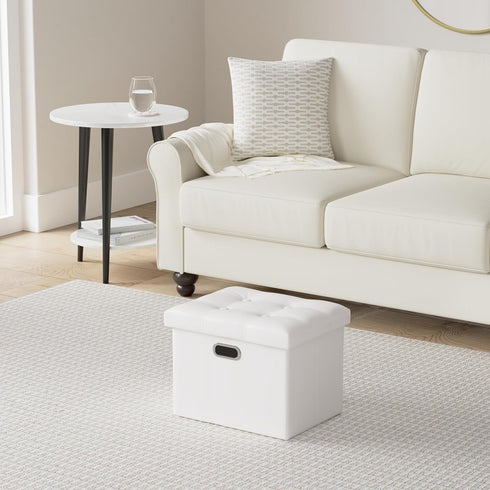 COSYLAND Storage Ottoman 17x13x13in, Leather Rectangle Foot Rest Folding Ottoman for Room Organizer with Handles