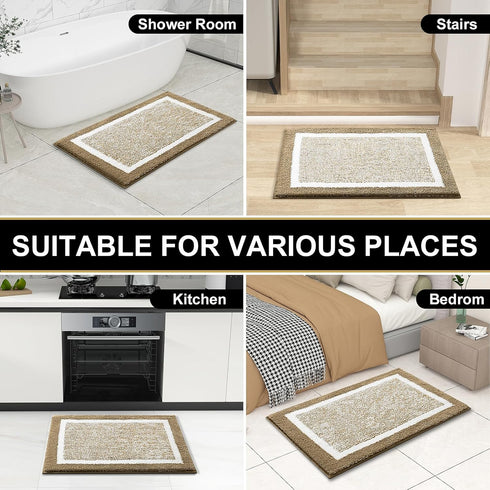 OLANLY Bathroom Rugs 36x24, Extra Soft Microfiber Bath Mat, Non-Slip, Quick Dry Shaggy Carpet, Tan